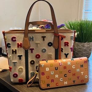 Authentic! Tory Burch Felt letter bag with matching wallet! Tote or crossbody